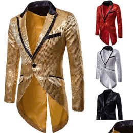 Men'S Suits & Blazers Mens Mannen Shiny Gold Sequin Glitter Verfraaid Blazer Jas Nachtclub Wieden Party Jasje Stadium Zangers Kleding Dhfxk