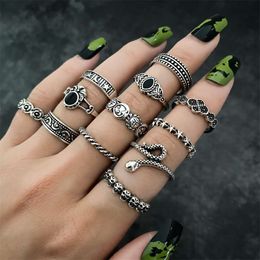 Black of 12 Pieces Snake Bohemian Joint Ring Set