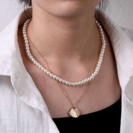 Korean Industry Scallop Pearl Double-layer Necklace Instagram Style Internet Famous Neckchain Jewellery Hzs050