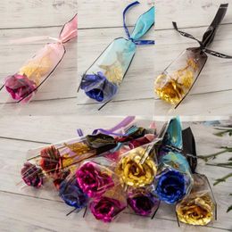 Decorative Flowers 24K Gold Foil Rose Flower Creative Gift Emulated Valentine's Day Single Gold-plated Bouquet Home Decroration