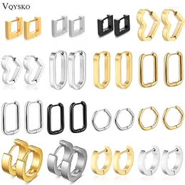 Hoop Earrings VQYSKO Stainless Steel Special-Shaped Round Peach Heart Five Corner Oval Square French Simple For Men And Wome