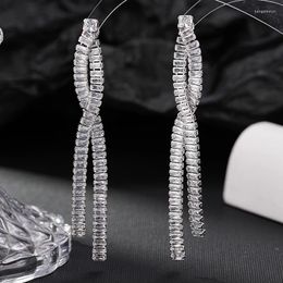 Dangle Earrings SENYU Fashion Twine Chain Long Paved Clear Cubic Zirconia Luxury Women Party High Quality CZ Jewellery For Wedding