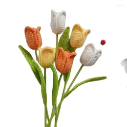 Decorative Flowers 5 PCS Woollen Knitting Tulips Flower Wedding Bouquet DIY Handmade Artificial Eternal Gift