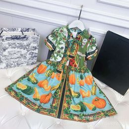 Girl's Casual girls dress spring summer short sleeve pumpkin print style fake small fresh Princess Dress