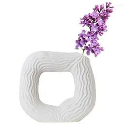 Vases Nordic Style White Ceramic Vase Hollow Flower Pot For Home Decoration Minimalism Living Room Table Desk Decor