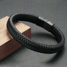 Other Bracelets Black PU Leather Magnetic Bracelet Mens Mature and Stable and Elegant Giving Men The Best Gift for MenL240415