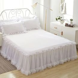 1PC Elegant Princess Bed Skirt Nonslip Mattress Cover Ruffled Lace Bedsheet Protector Bedspread No Pillowcase 240415