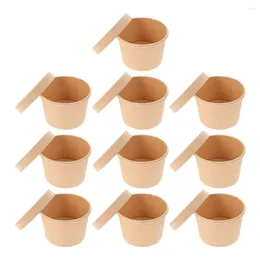 Disposable Cups Straws 10 Sets Appetiser Ice Cream Bowl Cup Lid Dessert Bowls Packing Box Paper Food Containers Lids