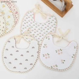 Bibs Burp Cloths Muslin Cotton Mabs Mobs Girls Bibs с двумя боковыми цветочными радужными припечатками слюна слюна для младенца кормления ткани для детей регулируемый шарф Y240415y240417c6f