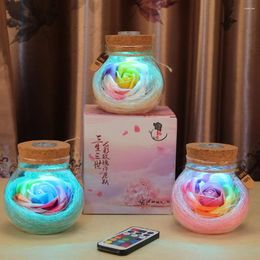 Decorative Flowers Birthday Gift Packaging Box Home Decor Colorful Rose Soap Wishing Bottle Eternal Flower LED Lamp Luminous Christma