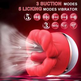 Fully automatic large mouth female suction tongue with vibration stick masturbator red lip massager vibration stick fun toy 693N