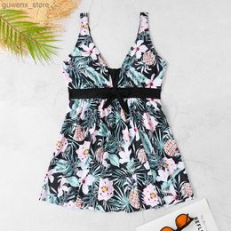 Pieces de um pedaço Girls Swimsuit 2024 Novo impressão floral infantil roupas de banho de banho de natação Bodysuit de verão Crianças praia Use maiô adolescentes Y240412Y240417GCUQ