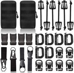 Backpacks 28pcs Molle Accessories Attachments DRing Locking Gear Clip Webbing Strap Tactical Backpack Web Elastic Strings Strap