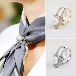 Brooches Curved Rhinestone Imitation Pearl Silk Scarf Buckle Brooch Women Shawl Ring Clip Scarves Fastener Fashion Jewellery Gifts