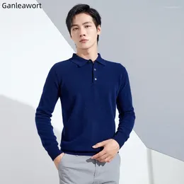 Men's Polos Autumn Winter Pure Wool Sweater Pullover Polo Long Sleeve Knitted Shirt Large Size Business Casual Loose Top