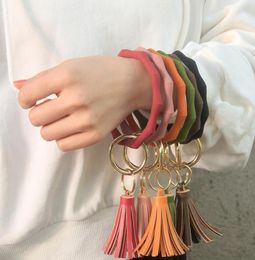 Silicone Wristlet Keychain Bracelet with Leather Tassel Bangle Keyring Large Circle Key Ring Bracelet For Women Girls Gifts HHA2207079366