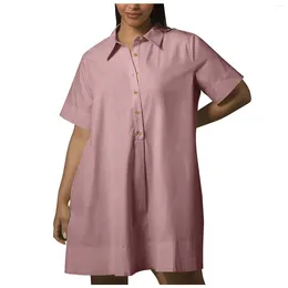 Casual Dresses Women Plus-size Shirt Dress Short Sleeve Loose Summer Button Down Tunic Turn-down Collar Pockets Vestido