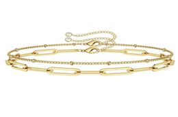 Sc Dainty 14k Gold Bracelet Jewellery Personalised Layered Paperclip Chain Stainless Steel Crystal Charm s Women5446554