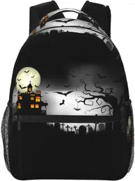 Backpack Spooky Halloween Moonlit Sky And Bats Stylish Casual Laptop Backpacks Pockets Computer Daypack For Work Business Travel