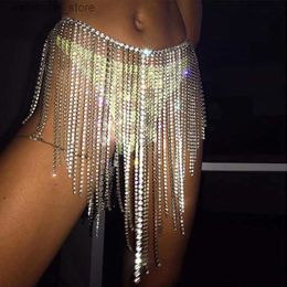 Sexy Skirt AKYZO Super Sparkly Rhinestone Tassel Chain Skirt 2022 New Arrival y Shine Hollow Out Handmade Nightclub Beach Mini Skirt L49