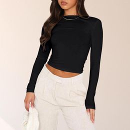 Women's T Shirts Women Y2k Crop Tops Slim Fit Long Sleeve Top Solid Colour Sexy Backless Shirt Basic Pullover Gym Stretchy