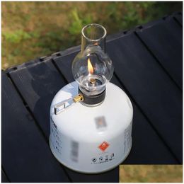 Portable Lanterns Cam Lamp Gas Candle Light Retro Glass Lampshade Atmosphere Outdoor Tent Lantern For Hiking Backpacking Picnic Fishin Dhh5J