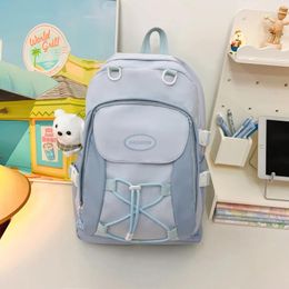 School Bags Large-capacity Zipper Cross String Decoration Solid Colour Nylon Bag Casual Backpack 2024 For Girls And Boys