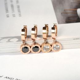 YUN RUO Simple Fashion Roman Number Zircon Stud Earring Rose Gold Colour Woman Gift Titanium Steel Jewellery Not Fade Drop Ship275t