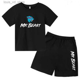 Clothing Sets Childrens Summer 3-12Y T-shirt for Boys/Girls Top+Shorts 2P Stumbling Walking Fan Gift O-Neck Clothing Sports Trend Casual Set T240415