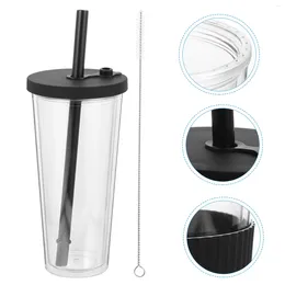 Disposable Cups Straws Milk Tea Cup Iced Coffee Double-layer Juice Beverage Anti-fall Straw Outdoor Water Cold Plastic Glasses