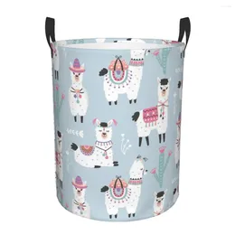 Laundry Bags Basket Cartoon Llama Alpaca And Cactus Cloth Folding Dirty Clothes Toys Storage Bucket Household