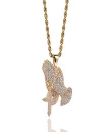 Iced Out Pendant Praying Hands Necklace Mens Gold Necklaces Hip Hop Jewelry3349567