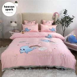 Bedding Sets Dolphin Kids Set Silk Duvet Cover Embroidery Egyptian Cotton Bed Sheets King Size Housse De Couette Sabanas 4pcs