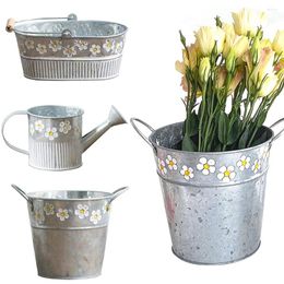 Vases Vintage Farmhouse Decorative Iron Metal Bucket Pitcher Rustic Flower Vase Jug For Living Room Home Wedding Decoration