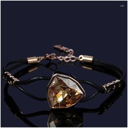 Charm Bracelets Cocom Geometric Triangle Leather Bracelet Bangle Adjustable Rose Gold Plated Golden Austria Crystal Uni Jewelry For Dr Dhkom