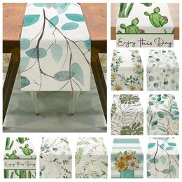 Table Cloth Party Light Mulberries Summer Leaves Print Fresh Green Series Linen Home Decoration 108 Inches Long