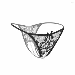 Women's Panties Erotic Lingerie Sexy Transparent Women Lace Crotchless Sex Thongs Female With Pearls Massaging