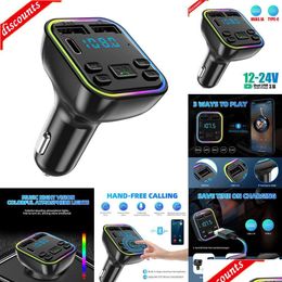 Other Auto Electronics New Car Bluetooth 5.0 Fm Transmitter Pd Type-C Dual Usb 3.1A Fast Charger Colorf Ambient Light Hands Mp3 Modato Otm6G