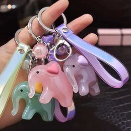 Keychains Lanyards Acrylic Cartoon Elephant Doll Ins Magic Colour Leather Rope Keychain Ladies Bag Crystal Elephant Pendant Wholesale Llaveros