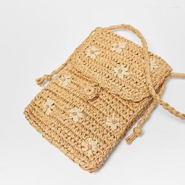 Shoulder Bags Casual Small Daisy Straw Woven Ladies Handmade Embroidered Crossbody Women Mobile Phone Bag Fashion Mini