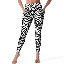 Active Pants Black And White Zebra Yoga Female Striped Print Leggings High Waist Sexy Legging Elastic Graphic Fitness Sport