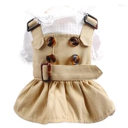 Dog Apparel Fashion Cat Khaki Dress Coat With Adjustable Belt Pet Windbreaker Button Skirt Clothes Classic Dresses For Teddy Bichon