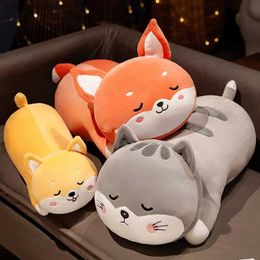 Plush Dolls Kawaii Cute Shiba Inu Dog Toys Elastic Stuffed Plush Squishy Cats Fox Cushion Sleep Pillow Kids Gift Drop Shipping Wholesale Y240415