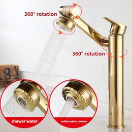 Bathroom Sink Faucets Basin Faucet 360 Omnidirectional Rotate Pull Full Copper Mixer Tap And Cold Water Washbasin Kitchen