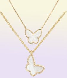 luxurious Jewellery necklaces designer diamond Two butterfly Pendant necklace for women gold Red Bule White Shell platinum pendants 2110518