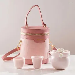 Teaware Sets Pink Ceramic Tea Pot Cup Set One Two Travel Teapot Teacup Handmade Flower Cups Storage Bag Gift