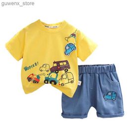 Clothing Sets New Summer Baby Clothes Suit Children Boys Casual T-Shirt Shorts 2Pcs/Sets Toddler Sports Outfits Infant Costume Kids Tracksuits Y240415