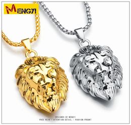 Hip Hop Jewellery Big Lion Head Pendant Gold Colour Figaro Chain For Men Kpop Statement Necklace Collier Whole gold chains fo8678220