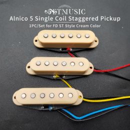 Cables Alnico 5 Single Coil Staggered Top Fibre Bobbin Pickup Electric Guitar Neck/Middle/Bridge 50/50/52mm for FD ST Cream Colour