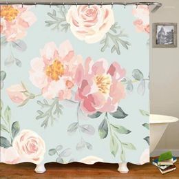 Shower Curtains Shabby Chic Pale Pink Roses Poney Flower Curtain Elegant Watercolor Floral Bathroom Modern Flowers Bathtub Decor